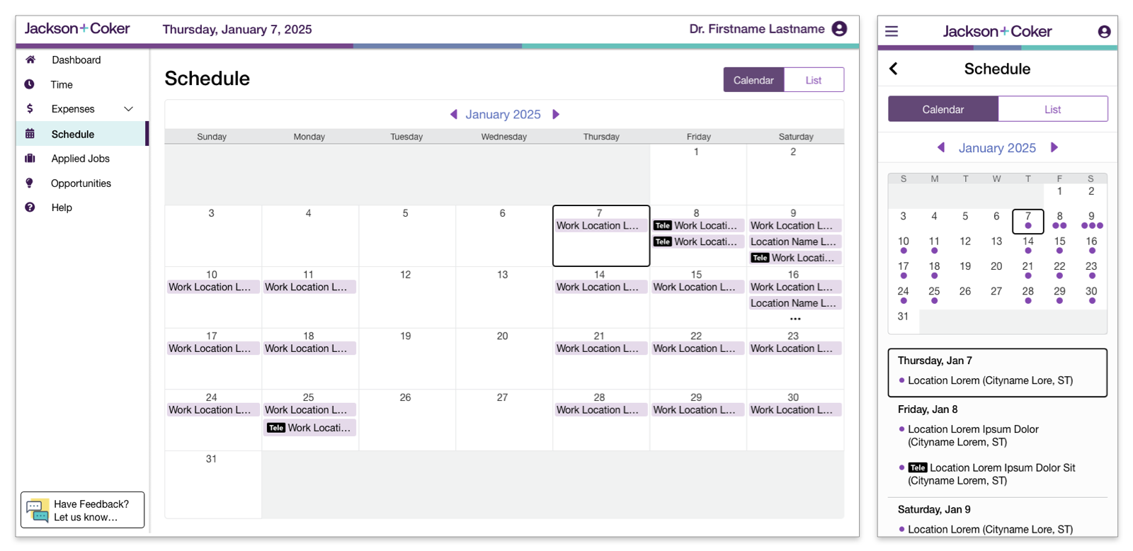Atlas provider calendar on desktop and mobile