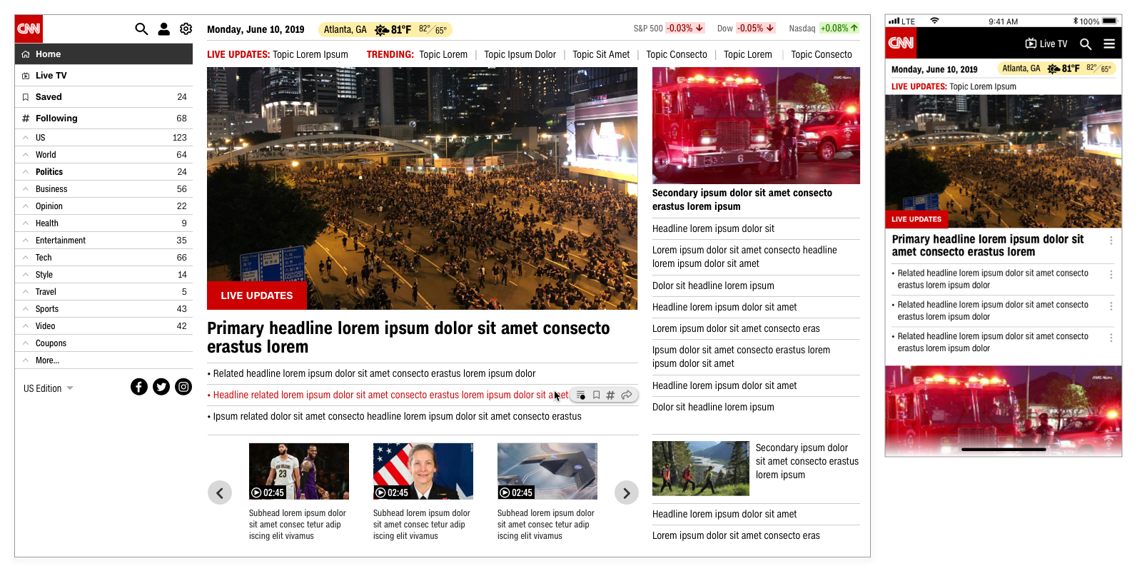 CNN News Reader desktop and mobile concepts