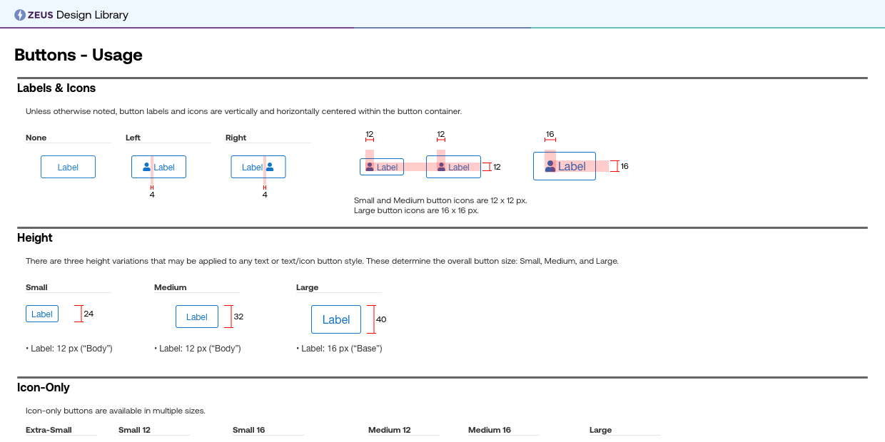 Design-system guidance for button labels, heights, and non-text button variants