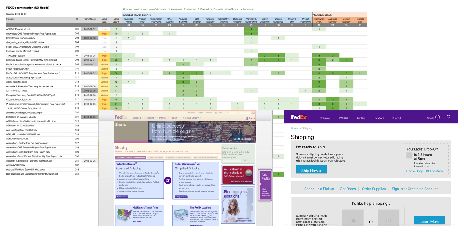 FedEx AEM discovery artifacts and shipping-page concepts