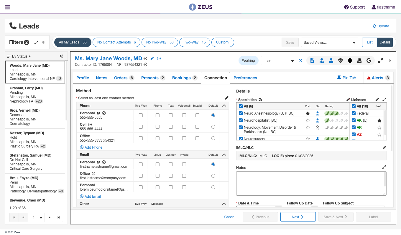 Final provider lead workspace with profile, scheduling, availability, and status controls